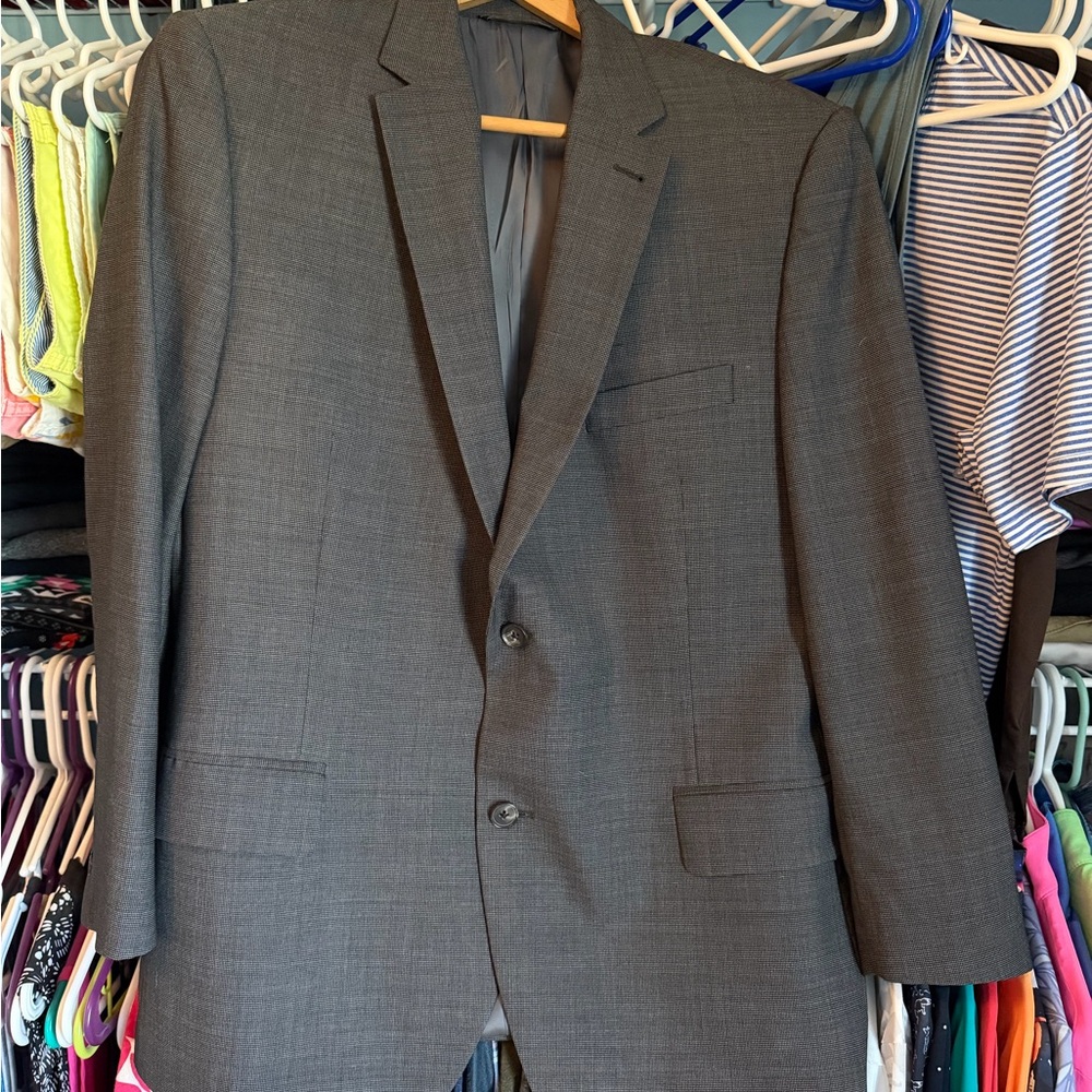 Suit Blazer Jacket Classic Men's Gray Two-Button Suit Blazer 100% Wool size 44S